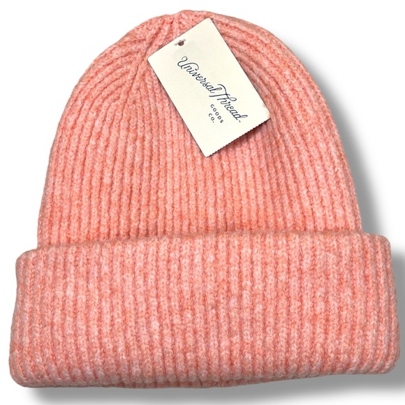 Universal Thread Accessories - Universal Thread Coral Pink Ribbed Knit Cotton Beanie Hat Skullcap NWT